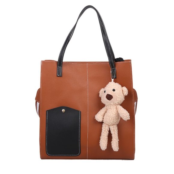 Cartoon bear pendant ladies shoulder bag